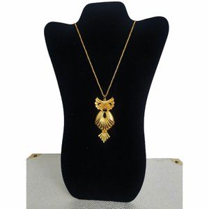 Vtg 70s Torino Gold Tone Owl Pendant Necklace